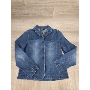 Yukka Jean Jacket in Denim Blue with Embroidered Flowers in Back W's Size 12